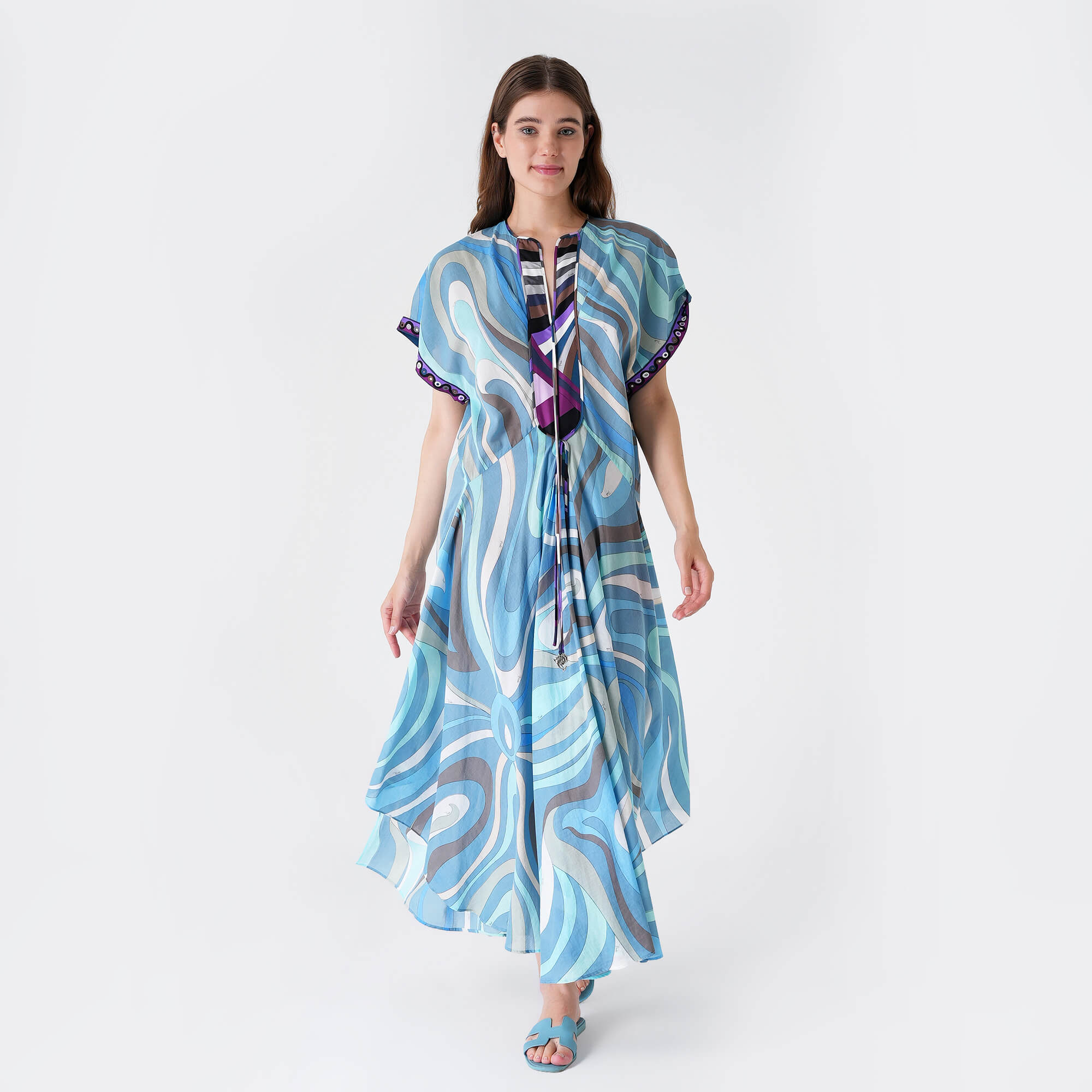 Emilio Pucci - Blue&White&Purple Cotton Kaftan & Pareo